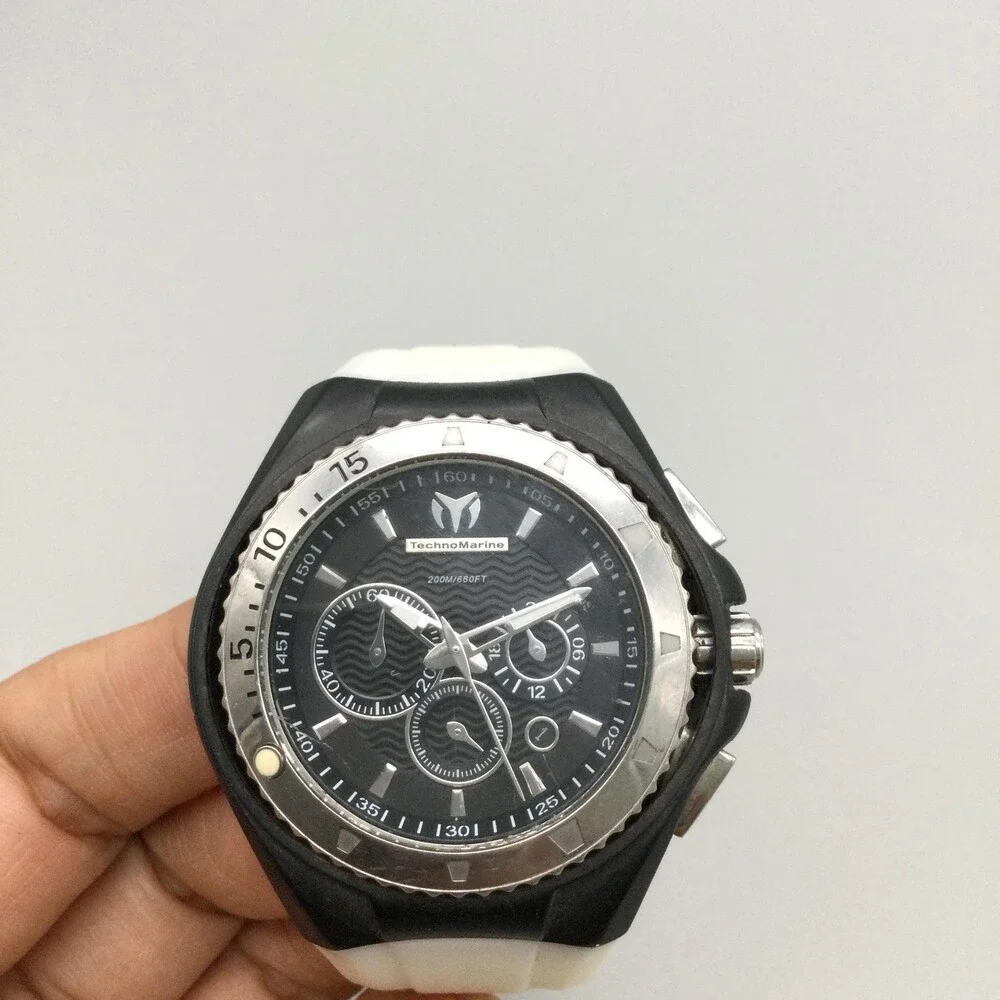 TechnoMarine Cruise Mens Watch 43mm White Strap Chronograph 200m New Battery